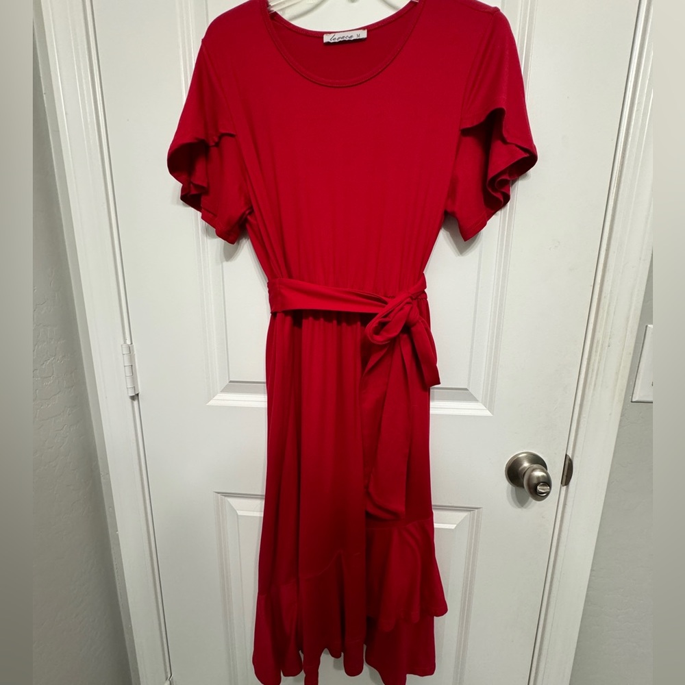 Womens Casual Swing Loose Midi Party Dress with Belt